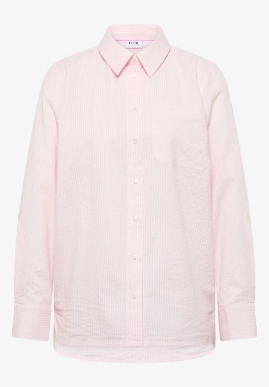 Gestreepte seersucker blouse light blush rose