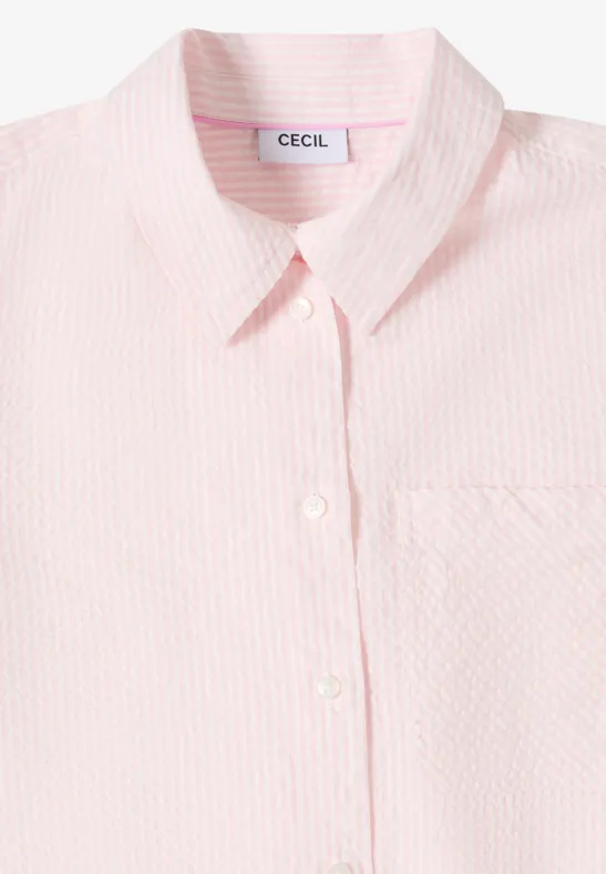 Gestreepte seersucker blouse light blush rose