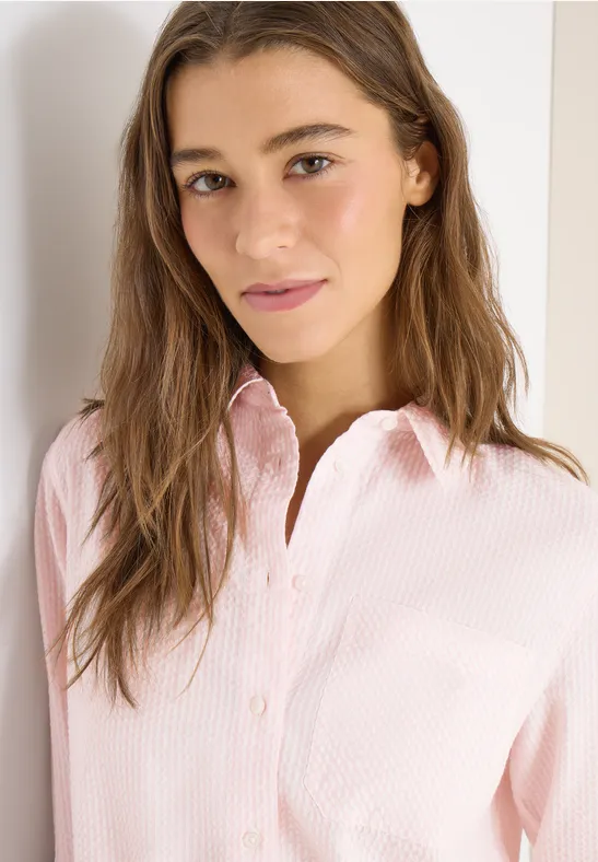 Gestreepte seersucker blouse light blush rose