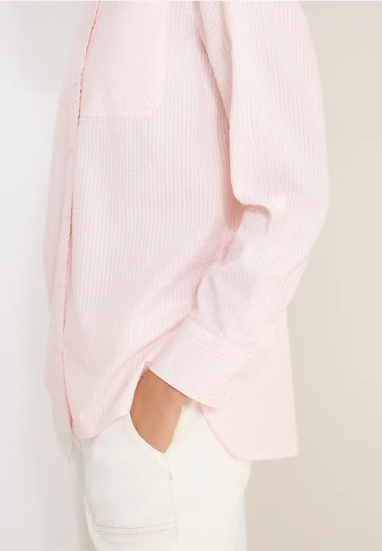 Gestreepte seersucker blouse light blush rose