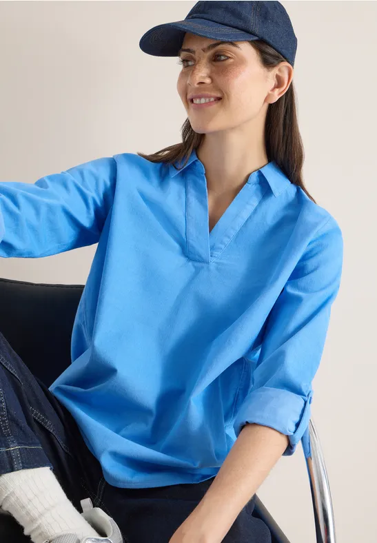 Bluse mit Turn-Up fountain blue