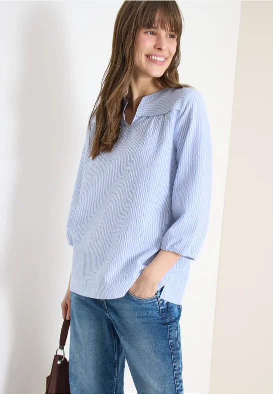 Bluzka koszulowa z rękawem 3/4 w jakości seersucker blouse blue