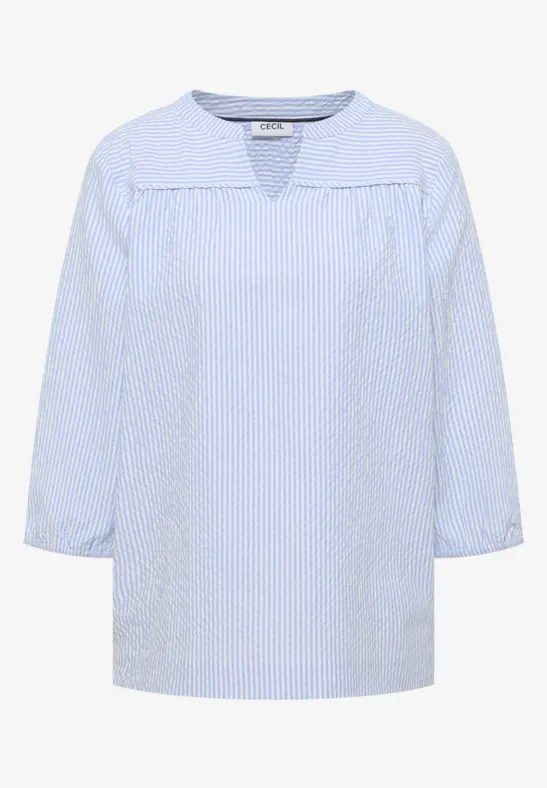Bluzka koszulowa z rękawem 3/4 w jakości seersucker blouse blue