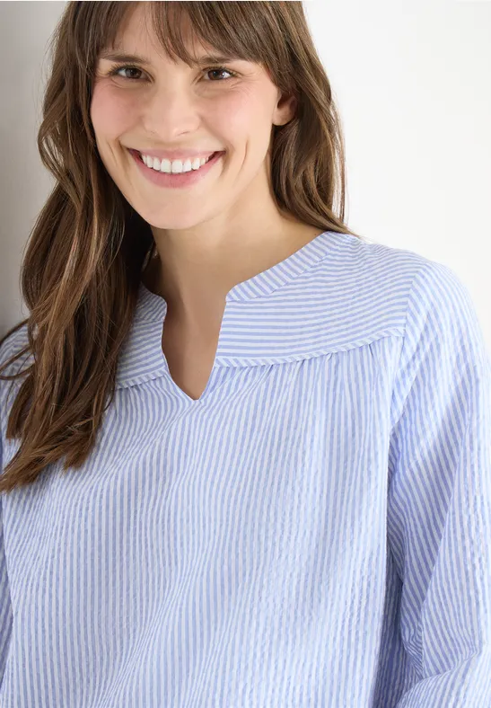 Bluzka koszulowa z rękawem 3/4 w jakości seersucker blouse blue