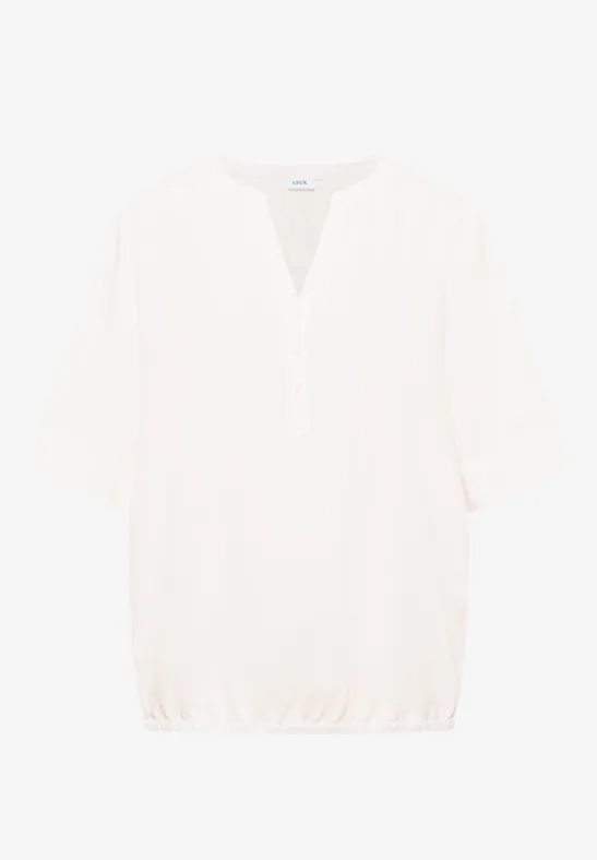 Kurzarm Bluse mit Split Neck vanilla white