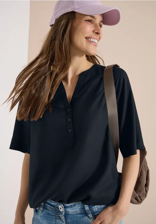 Kurzarm Bluse mit Split Neck universal blue
