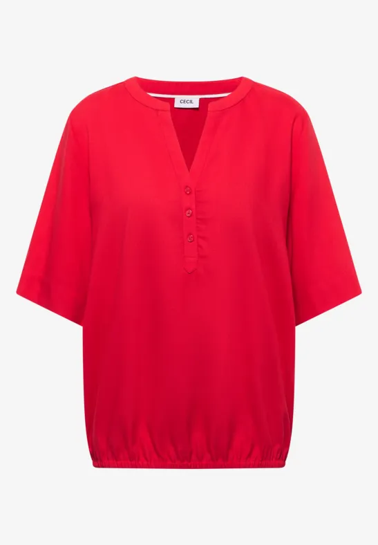 Kurzarm Bluse mit Split Neck glazed apple red