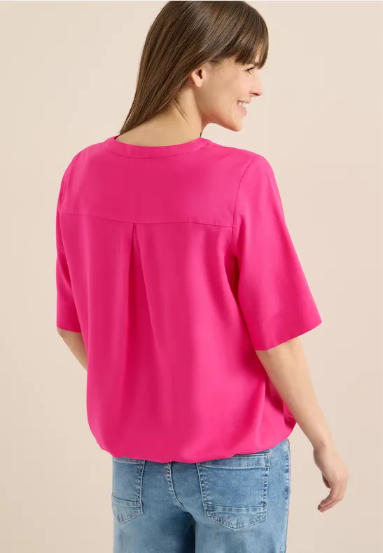 Blouse met korte mouwen en gespleten hals beetroot pink