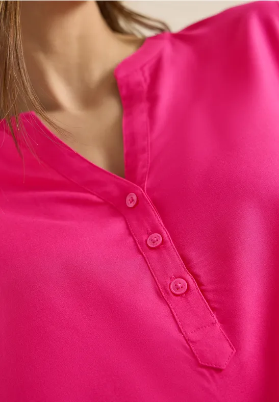 Blouse met korte mouwen en gespleten hals beetroot pink