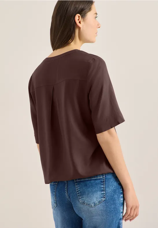 Blouse met korte mouwen en gespleten hals macchiato brown