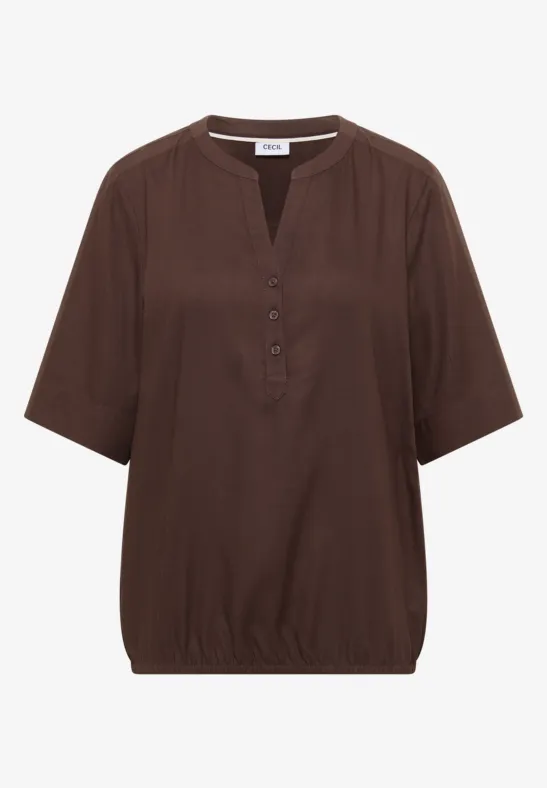 Blouse met korte mouwen en gespleten hals macchiato brown