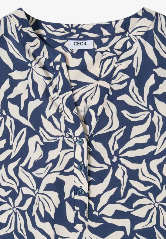 Blouse met gespleten hals en elastische zoom sporty denim blue