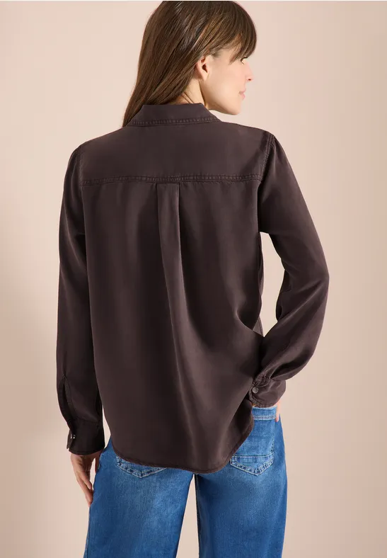 Bluse mit Hemdkragen und Turn-Up macchiato brown