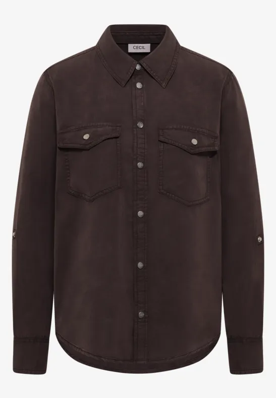 Bluse mit Hemdkragen und Turn-Up macchiato brown