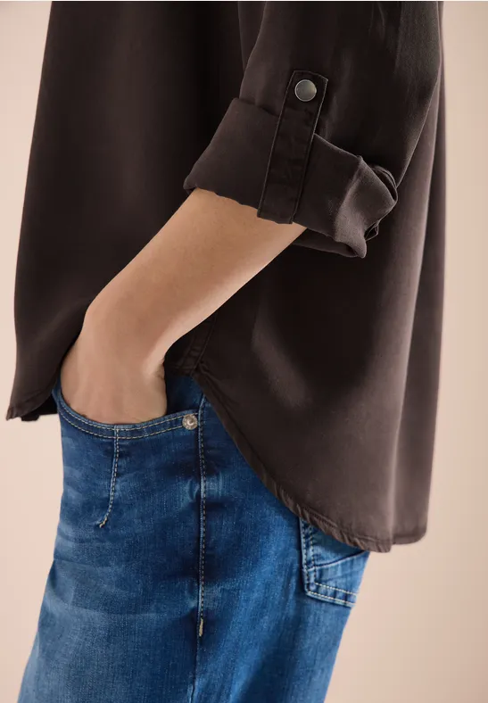 Bluse mit Hemdkragen und Turn-Up macchiato brown