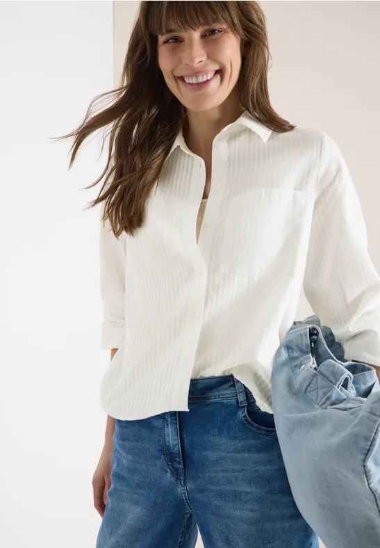 Blouse à col chemise et rayures vanilla white
