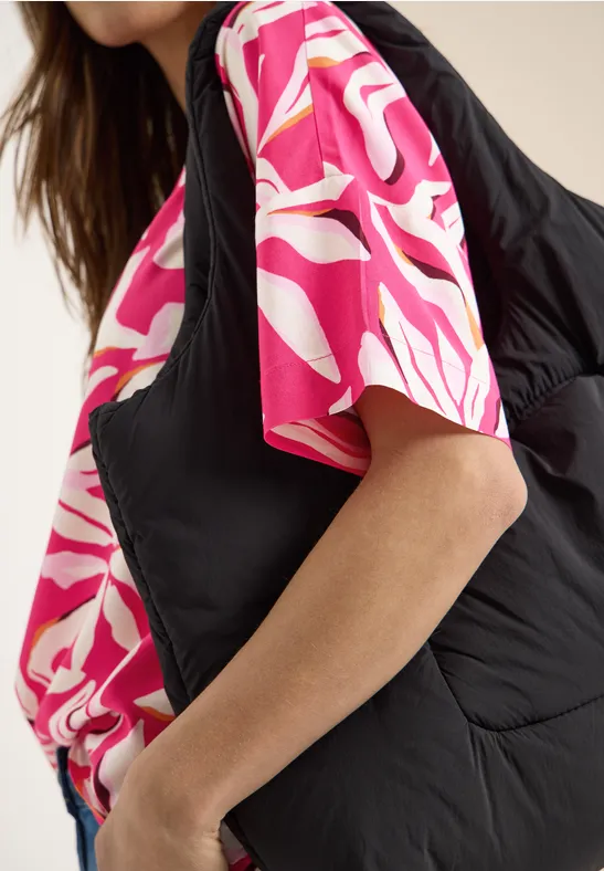 Bluzka koszulowa z krótkim rękawem, nadrukiem i guzikami beetroot pink