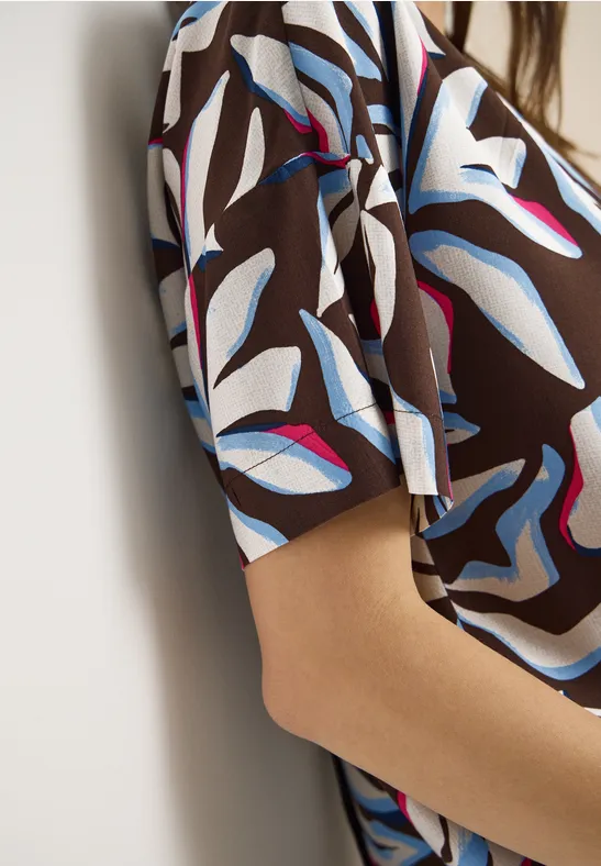 Blouse à manches courtes avec imprimé et boutons macchiato brown