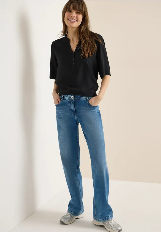 Blouse avec col fendu et ourlet élastique Black