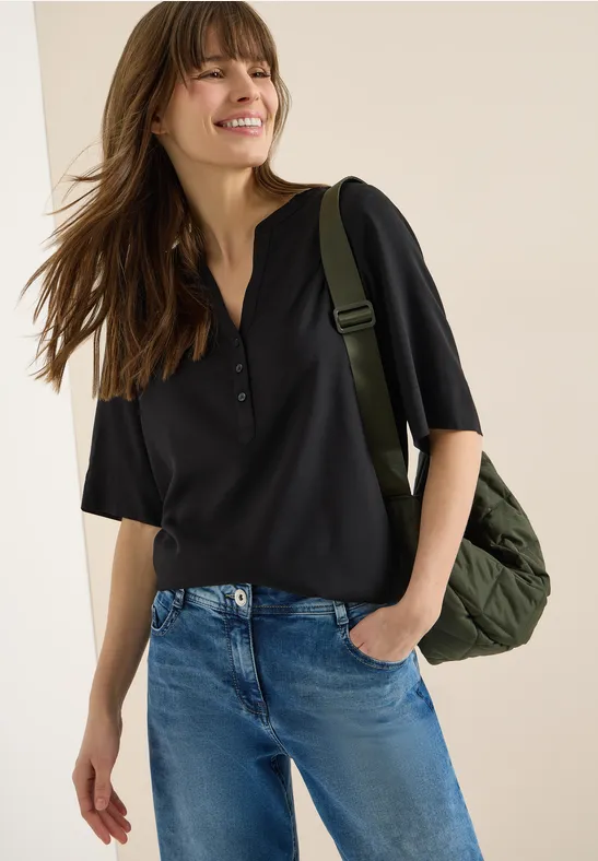 Blouse avec col fendu et ourlet élastique Black