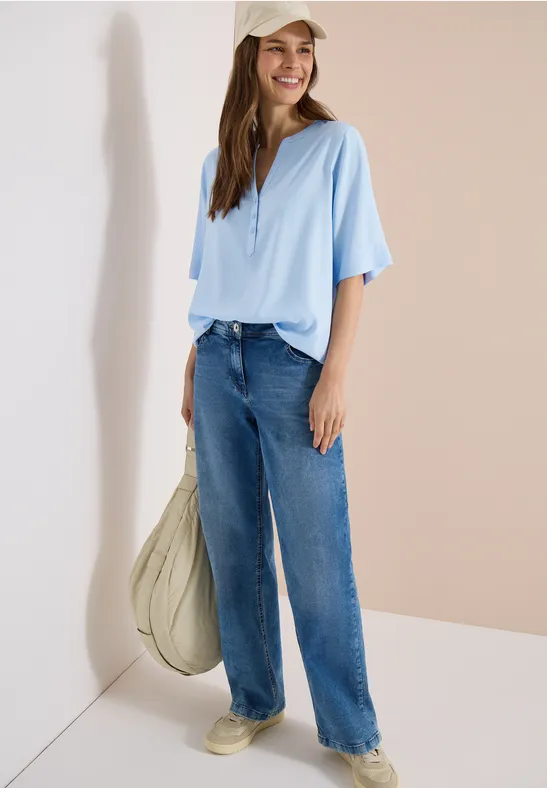 Blouse avec col fendu et ourlet élastique light sky blue