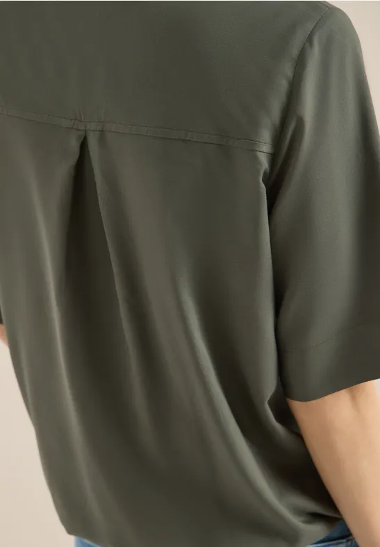 Blouse avec col fendu et ourlet élastique khaki