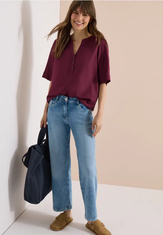 Blouse avec col fendu et ourlet élastique sweet grape red