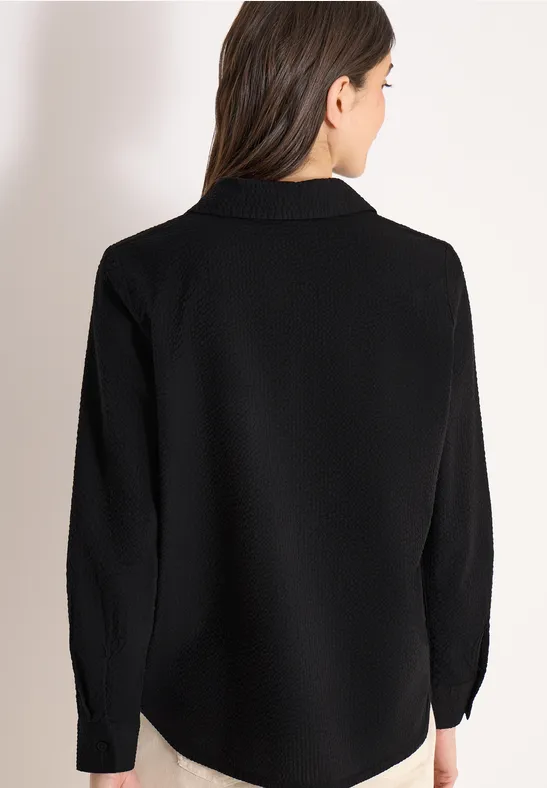 Blouse met lange mouwen, structuur en knopen Black