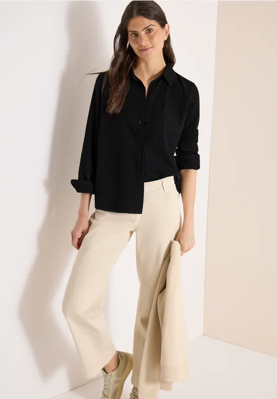 Blouse met lange mouwen, structuur en knopen Black