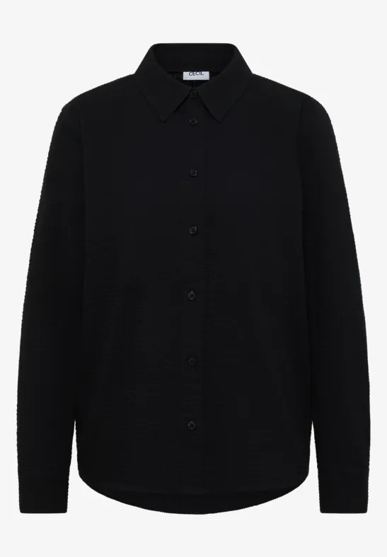 Blouse met lange mouwen, structuur en knopen Black