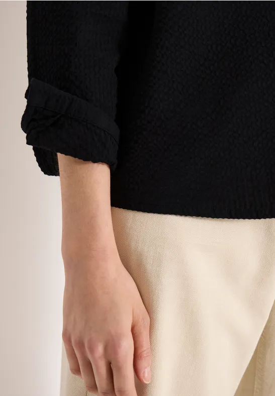 Blouse met lange mouwen, structuur en knopen Black