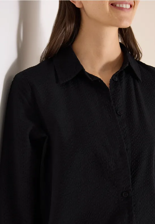 Blouse met lange mouwen, structuur en knopen Black