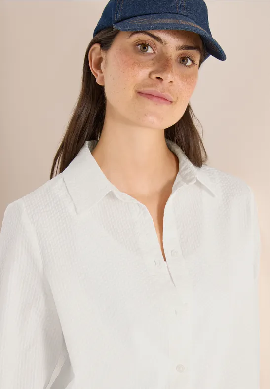 Blouse met lange mouwen, structuur en knopen vanilla white