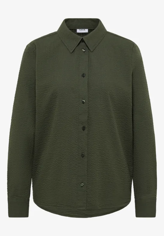 Blouse met lange mouwen, structuur en knopen khaki