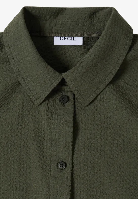 Blouse met lange mouwen, structuur en knopen khaki