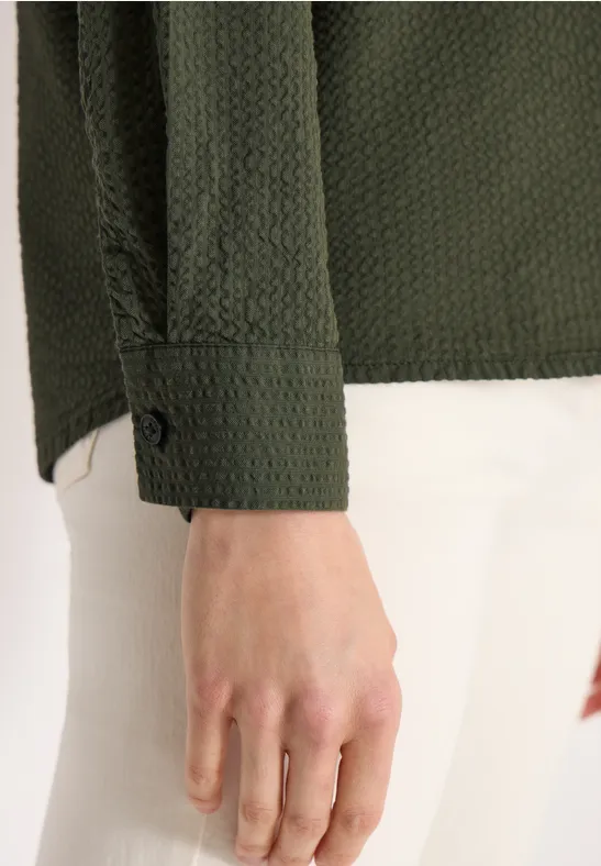 Blouse met lange mouwen, structuur en knopen khaki