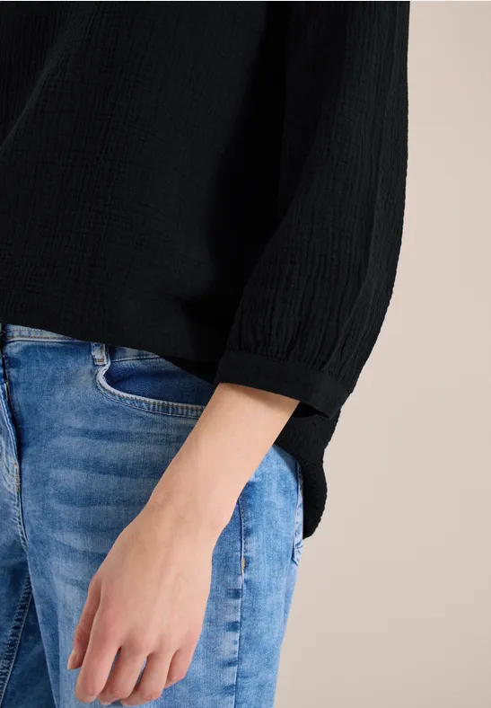 3/4-mouwen blouse van mousseline Black
