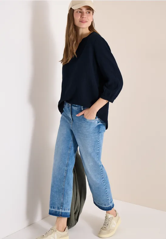 3/4-mouwen blouse van mousseline universal blue