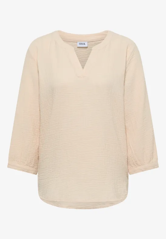 3/4-Arm Bluse in Musselin-Qualität pearl beige