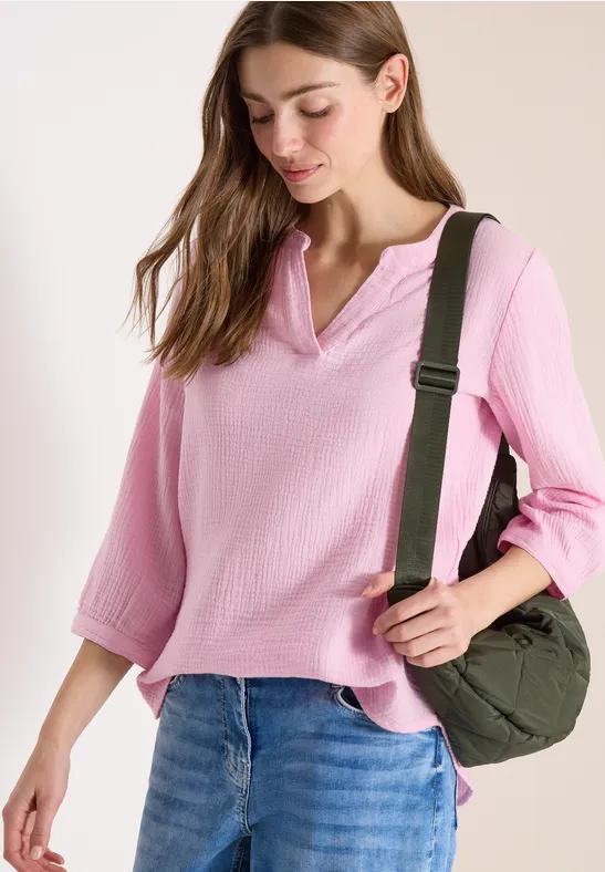 3/4-mouwen blouse van mousseline light blush rose