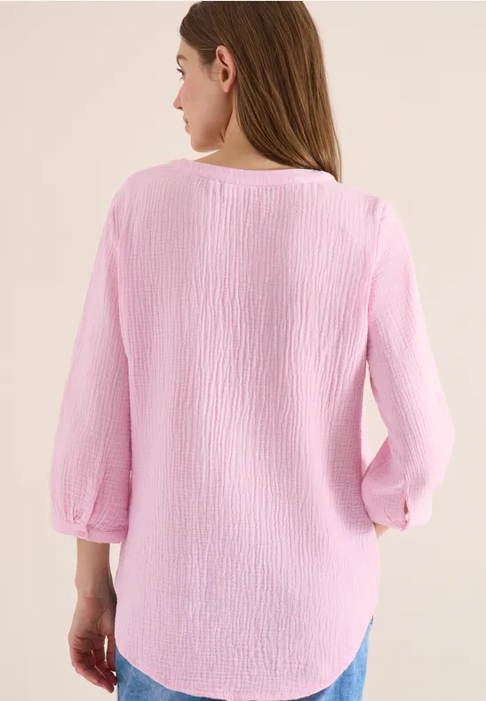 3/4-mouwen blouse van mousseline light blush rose