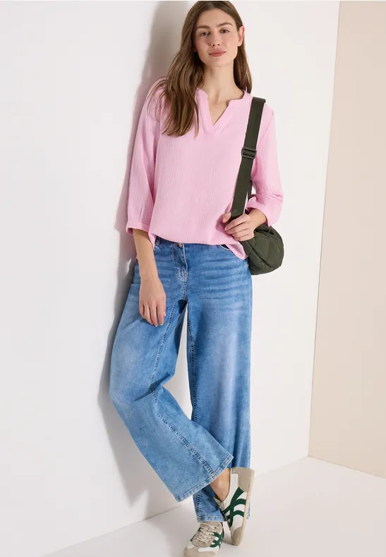 3/4-mouwen blouse van mousseline light blush rose