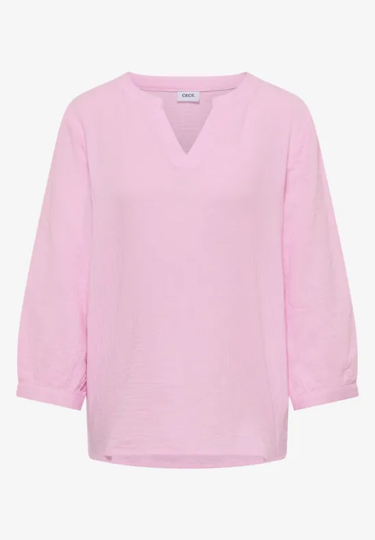 3/4-mouwen blouse van mousseline light blush rose