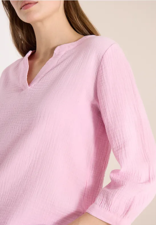 3/4-mouwen blouse van mousseline light blush rose
