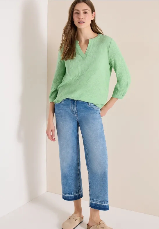 3/4-mouwen blouse van mousseline juicy lime