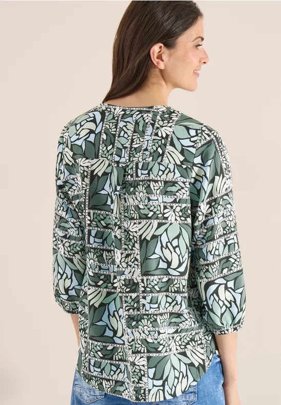 3/4-Arm Bluse mit Patchwork-Print raw khaki