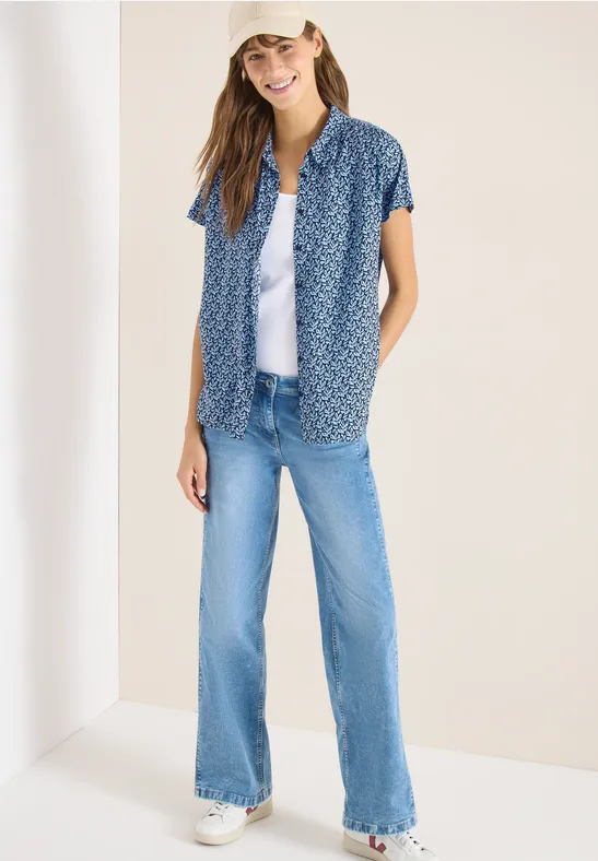 Blouse met korte mouwen en knoopsluiting universal blue