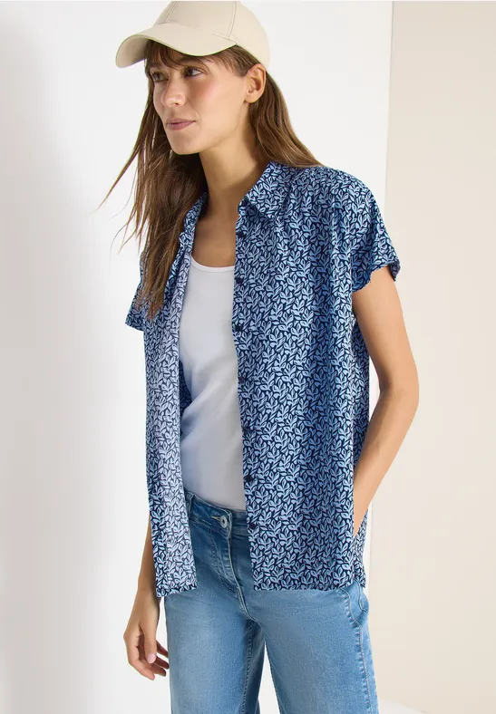 Blouse met korte mouwen en knoopsluiting universal blue