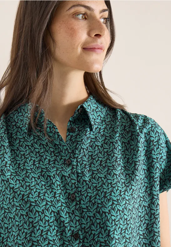 Bluzka koszulowa z krótkim rękawem i listwą guzikową raw khaki