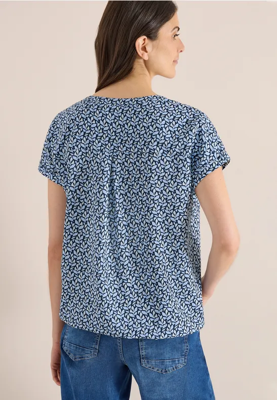 Blouse met gespleten hals en minimale print universal blue